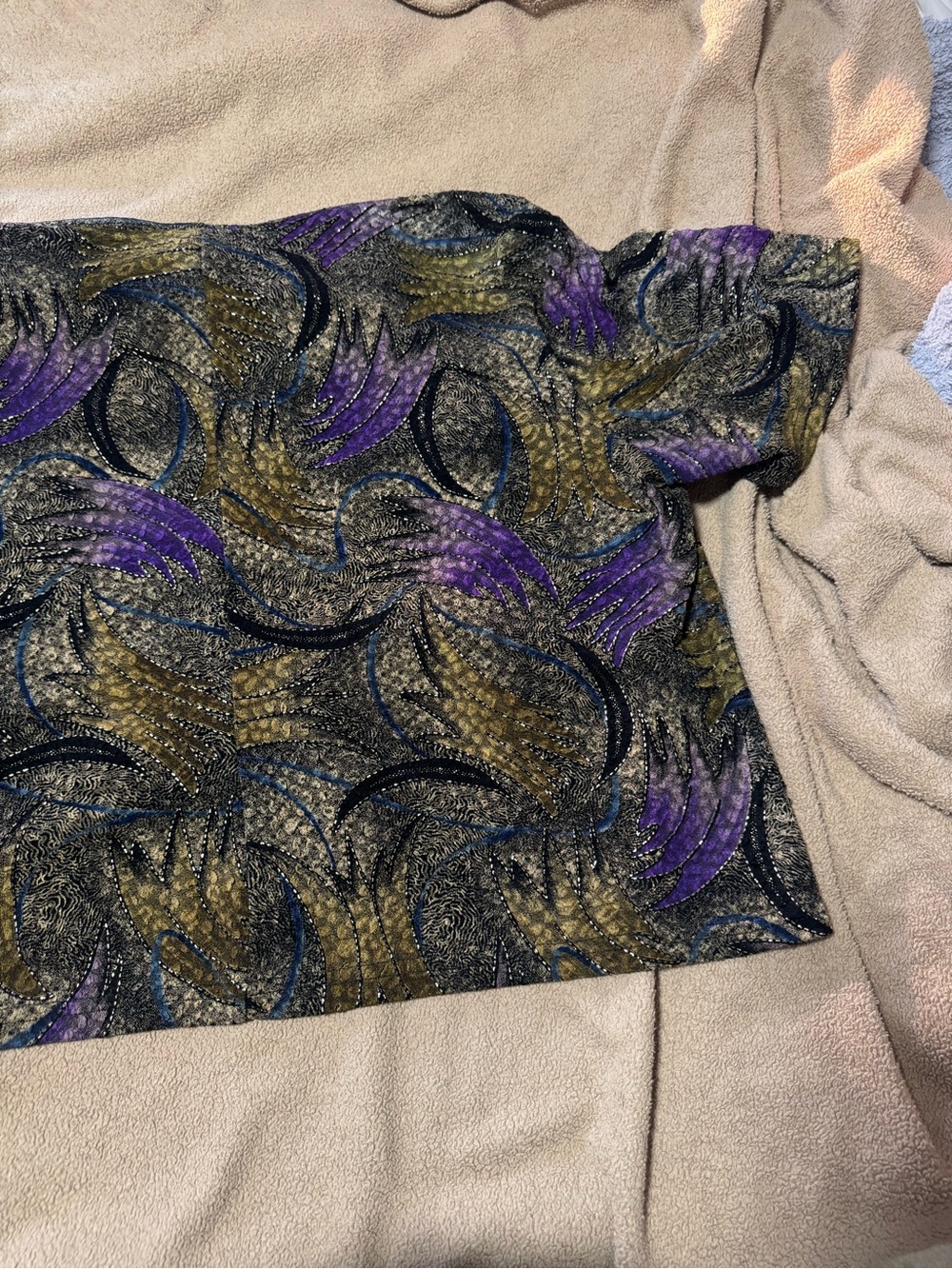 J.B.S. Short Sleeve Printed Top in Purple and Olive